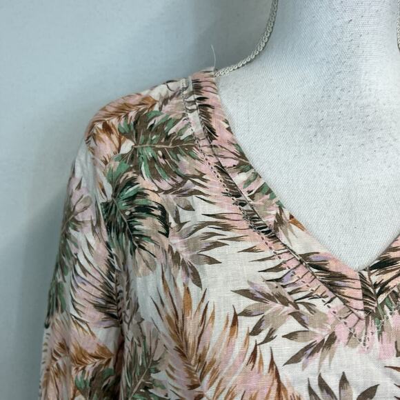 J. Jill Love Linen Blouse Tunic size Medium Pink Green Linen Tropical Beach Slim - Picture 4 of 9